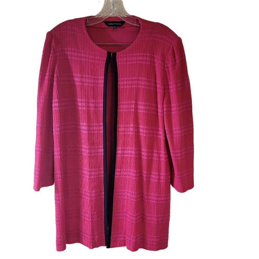 Ming Wang Heritage Fit Pink w Black Trim Cardigan - L